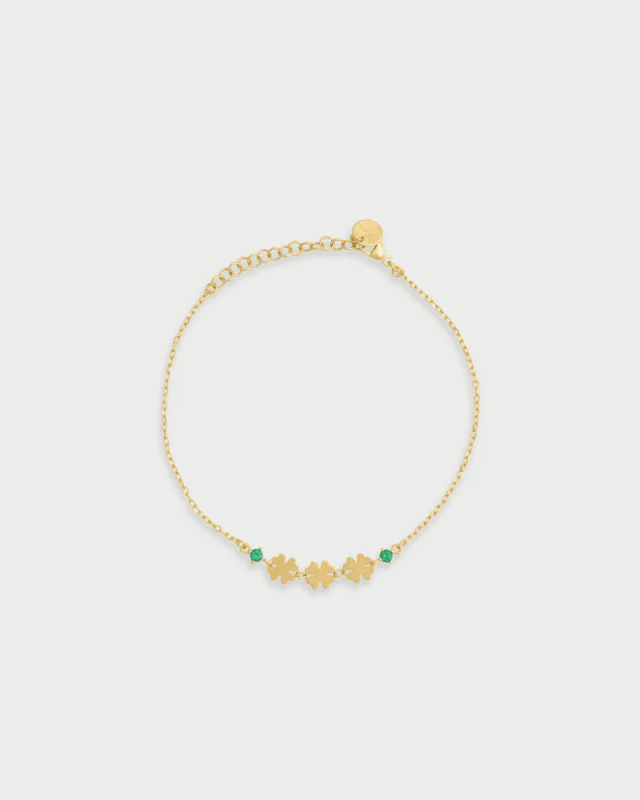 Bracciale 3 quadrifoglio e punto luce verde - brz-024 m2 quad au